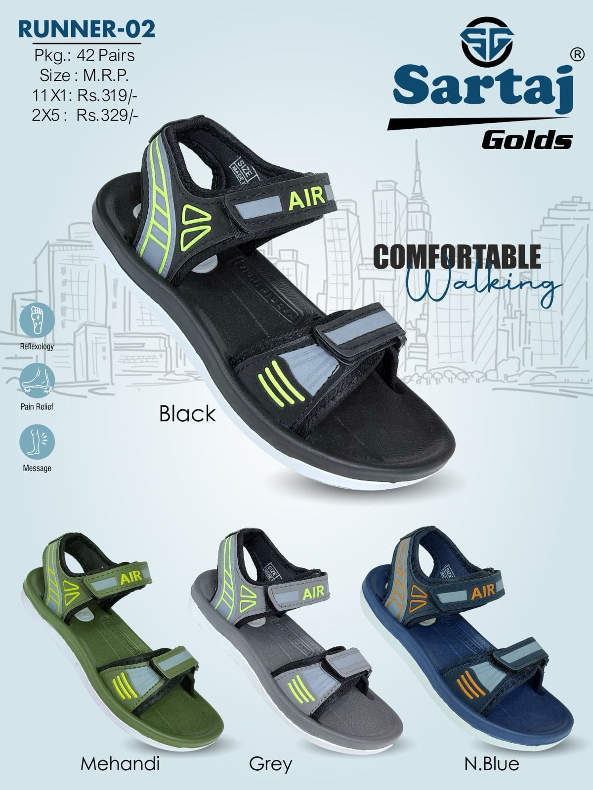 RUNNER-02 BLACK N.BLU , GREY , MEHNDI